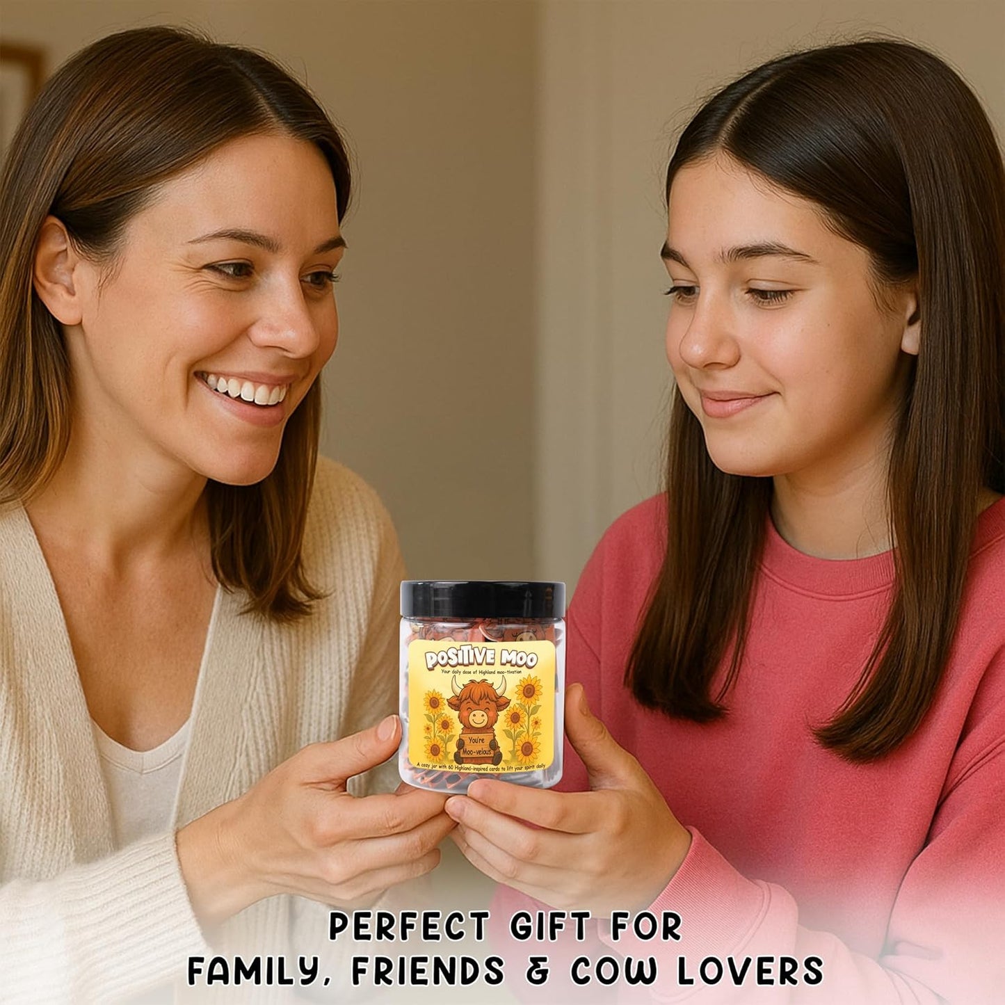 Positive Highland Cow Jar – 60 Affirmation Cards for Women, Girls - Mental Health & Stress Relief Support Gift, Highland Cow Gifts for Women, Coworker, Teen Girl Gift Trendy Stuff, White Elephant Gifts