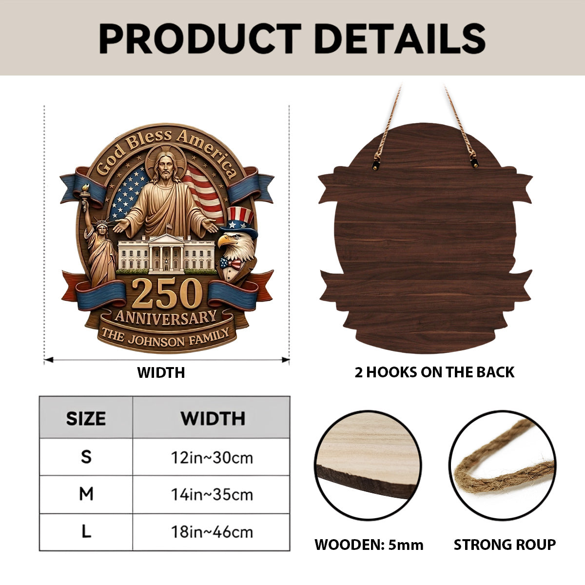 God Bless America - Personalized Door Sign