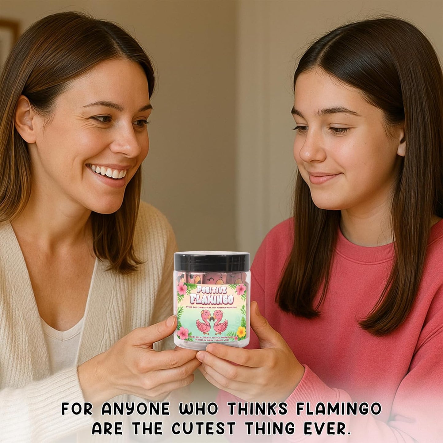 Positive Flamingo Jar – 60 Affirmation Cards for Anxiety & Self Care, Flamingo Gifts for Women, Teens & Sister, Friends, Cards to Reduce Anxiety & Increase Relaxation, White Elephant Gifts
