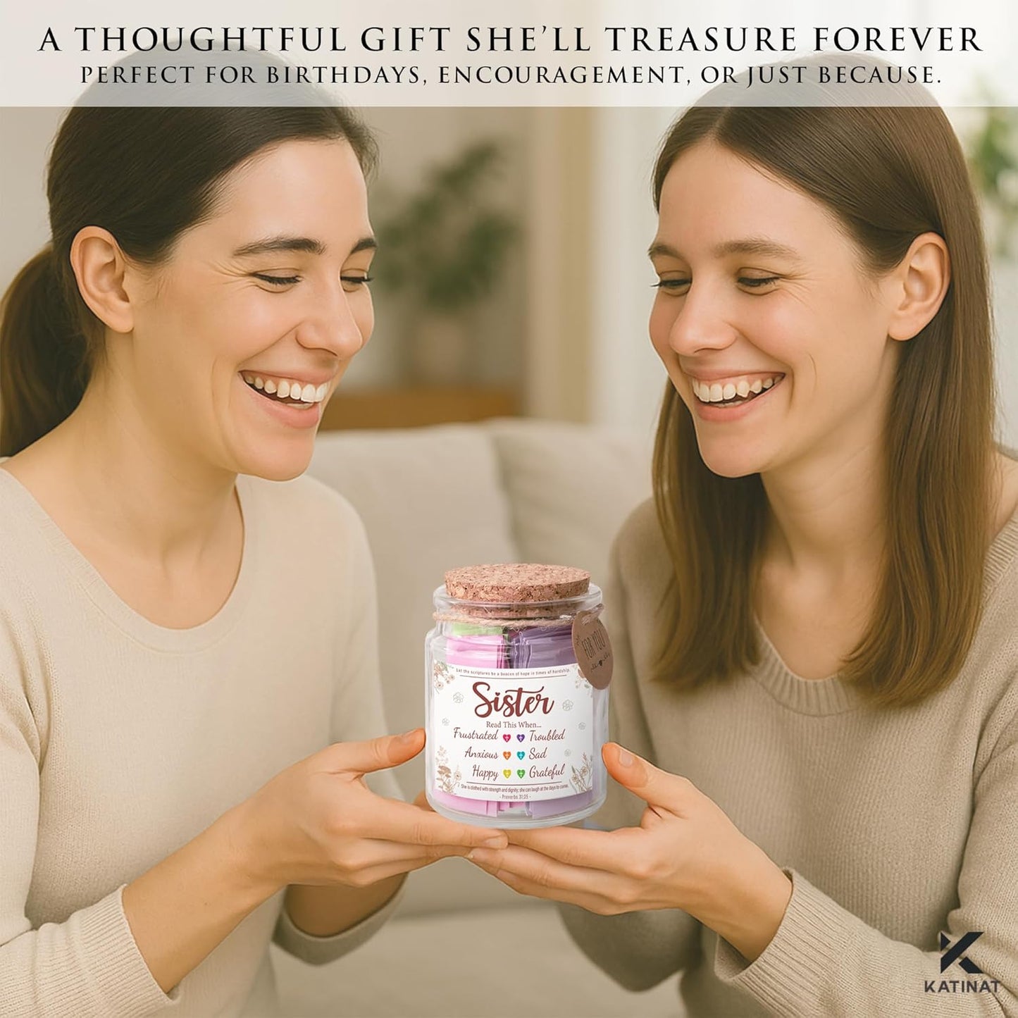 Bible Verse Jar for Sister – 92 Color-Coded Scriptures of Encouragement, Birthday and Christmas Gift for Sister, Christian Gifts for Women, Inspirational Jar, Meaningful Present from Sister