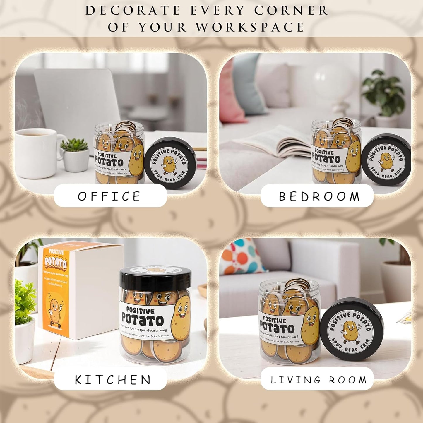 Emotional Supports Potato Jar, 60 Positive Potato Cards in Jar, Affirmation Gifts for Women, Coworker Leaving Gift, Farewell Gifts for Coworkers, Birthday Gifts for Girls, Teens, Friends