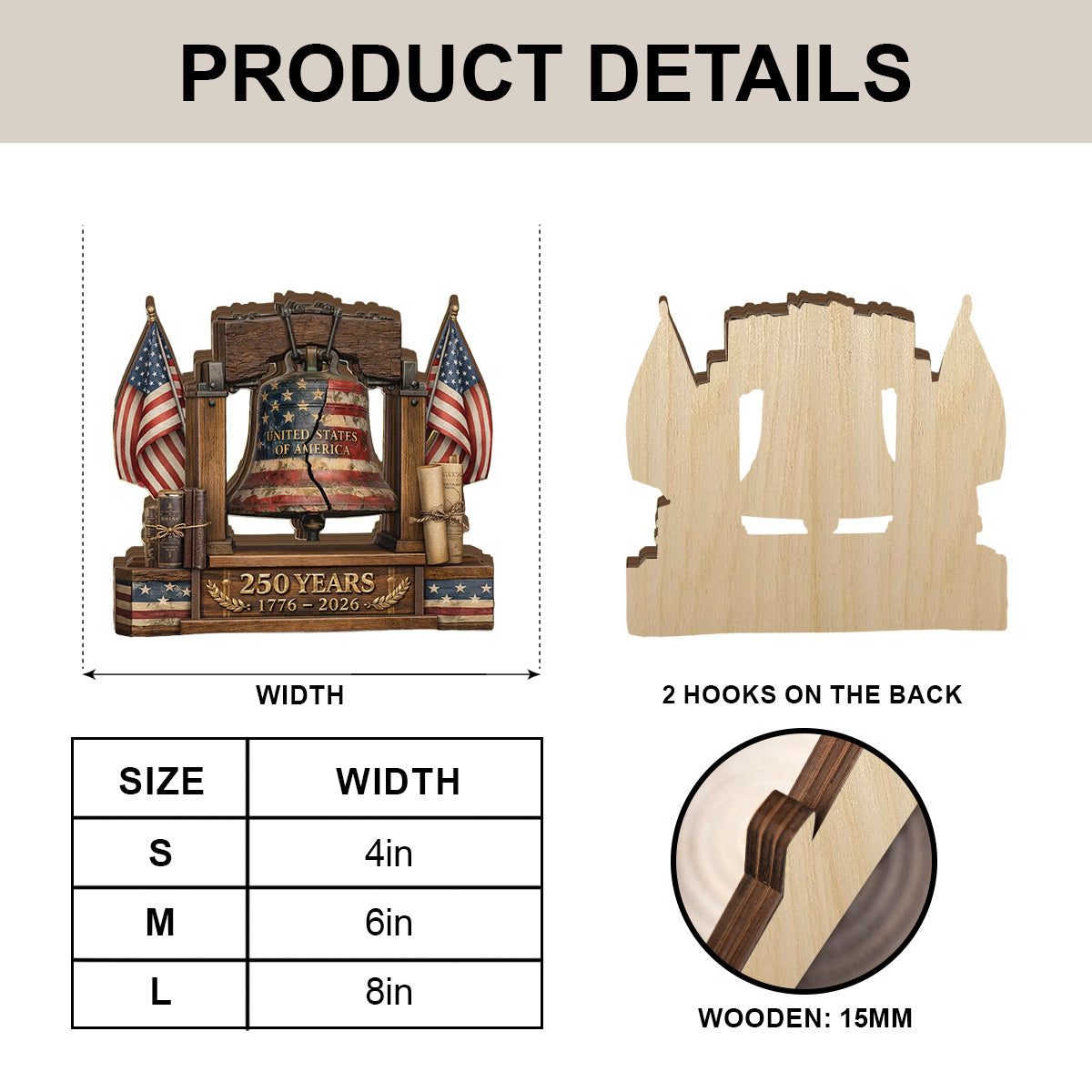 250 Years Of Freedom - Wooden Block
