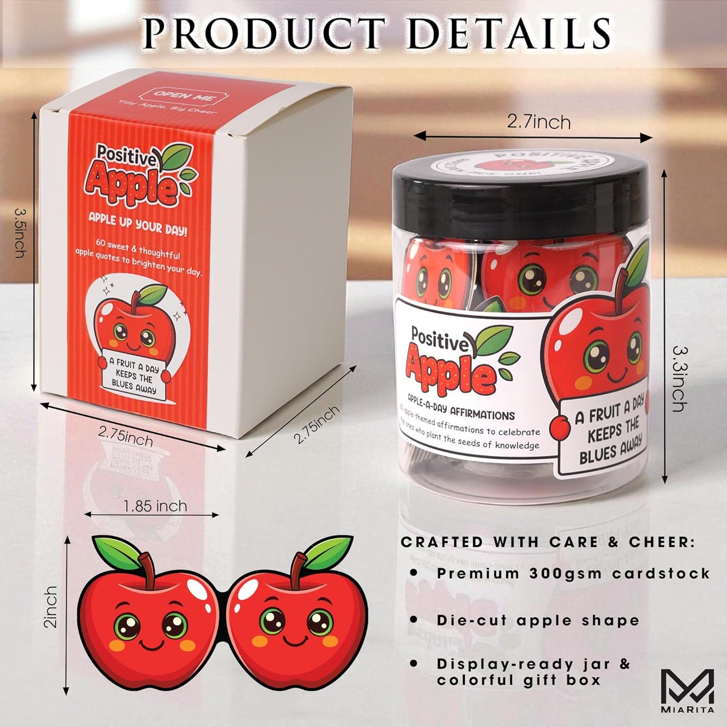 60 Positive Apple Daily Affirmation Cards Jar– Teacher Back to School Gifts - Apple for Teacher Gift - Teachers Gifts for Women -Teachers Day Graduation End of the Year Thank You Gift for Women