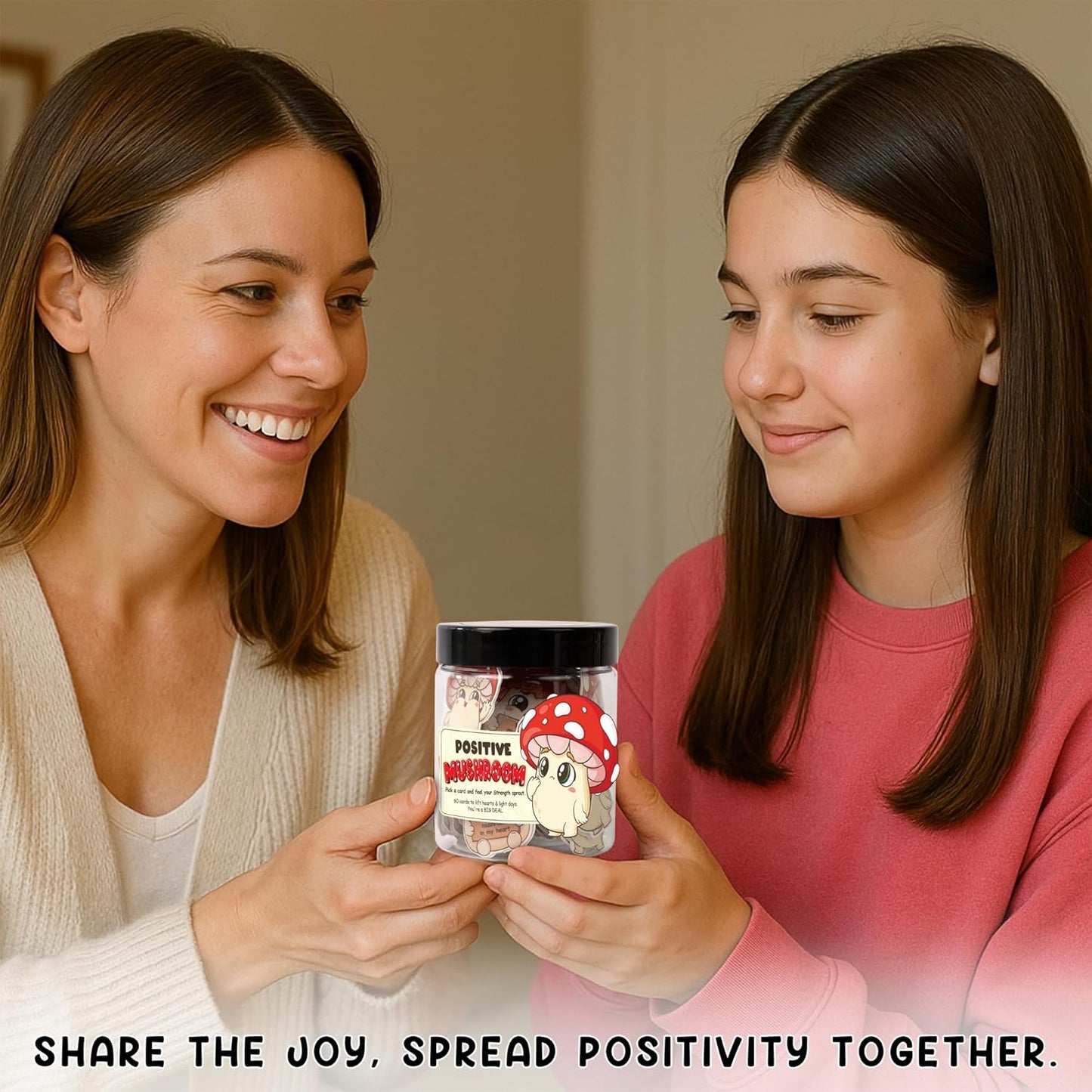 Mushroom Gifts for Women - 60 Positive Mushroom Cards Jar, Daily Affirmation Cards for Womens, Girls - Emotional Support Mushroom - Birthday Gift for Women, Coworkers, Besties - Teen Girl Gifts Trendy