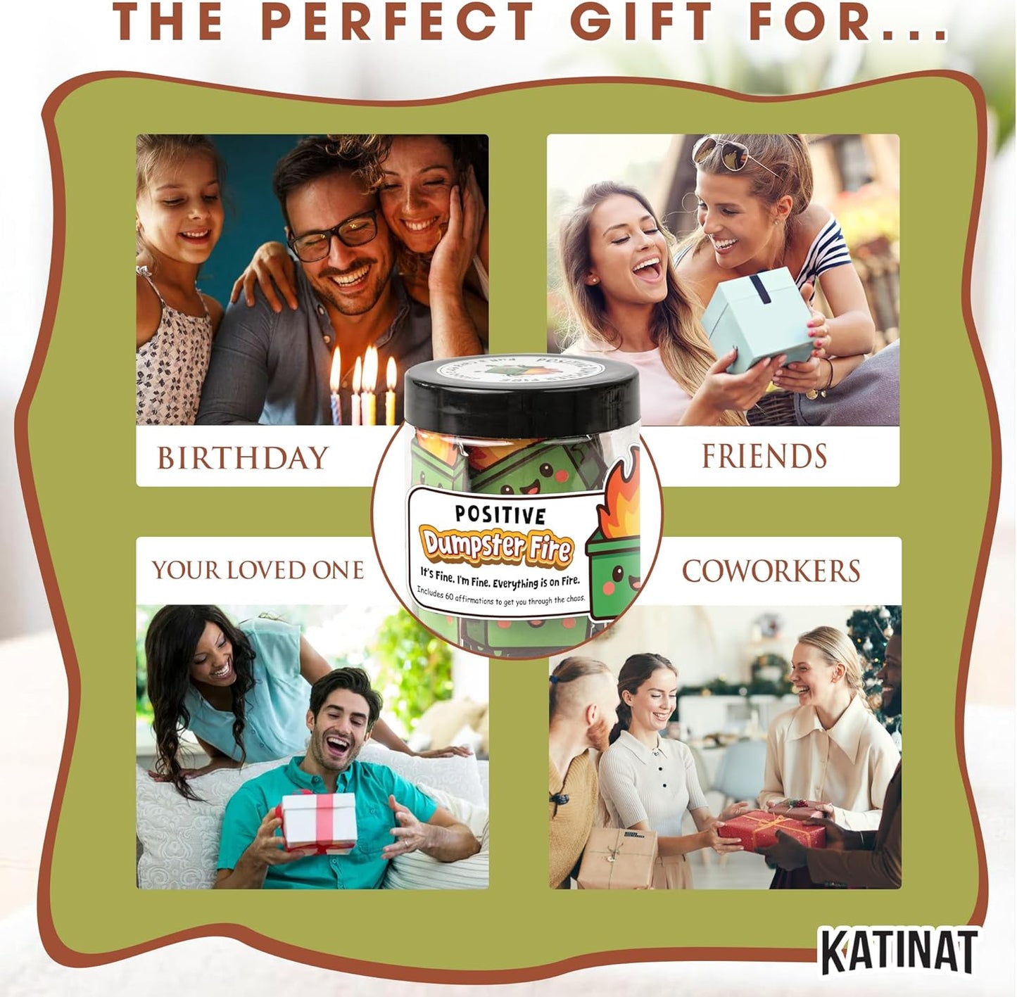 Emotional Supports Dumpster Fire Jar, 60 Positive Affirmation Cards, Dumpster Fire Desk Accessories, Relaxation Gifts, Coworker Gifts for Women, Great Gift for Boss, Teacher, Friends