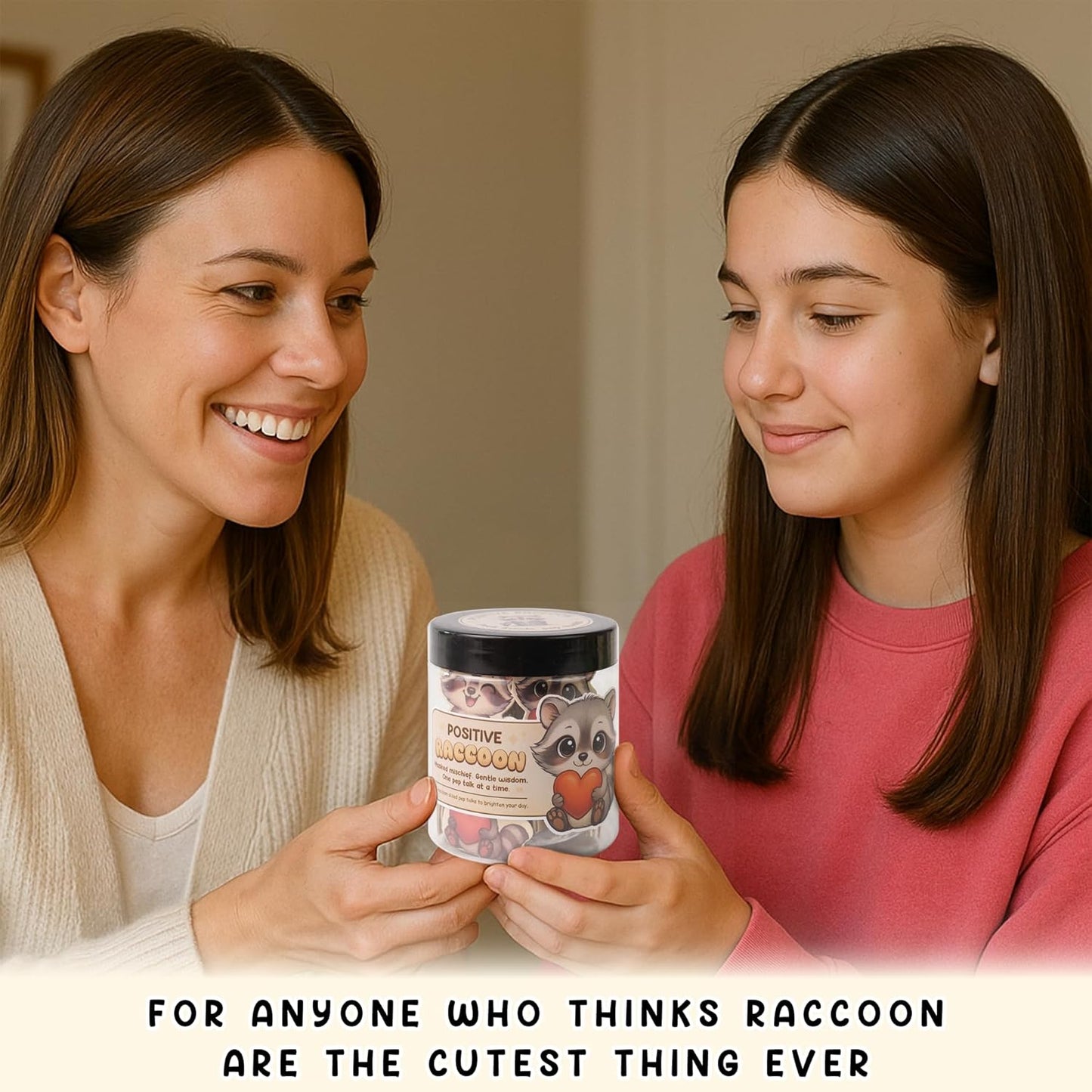 Positive Raccoon Jar – 60 Positive Affirmation Cards for Women, Mindfulness Cards, Stress Relief & Self Care Gifts for Women, Teen Girl, Birthday Gift for Her, Friendship Gift, Raccoon Gifts