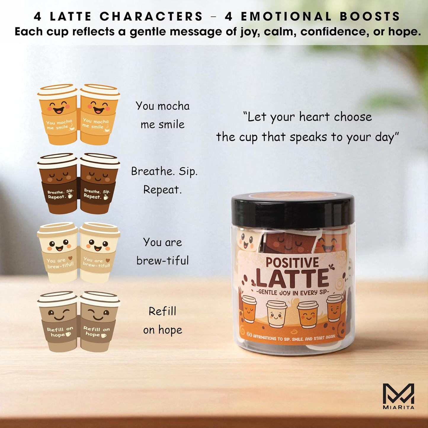 Positive Latte Affirmation Jar – 60Pcs Cute Emotional Support Lattes – Coffee Gifts for Women, Men– Gift for Coffee Lovers, White Elephant Gifts for Coworker, Boss, Teacher, Teens, Teen Girl Gift Trendy Stuff