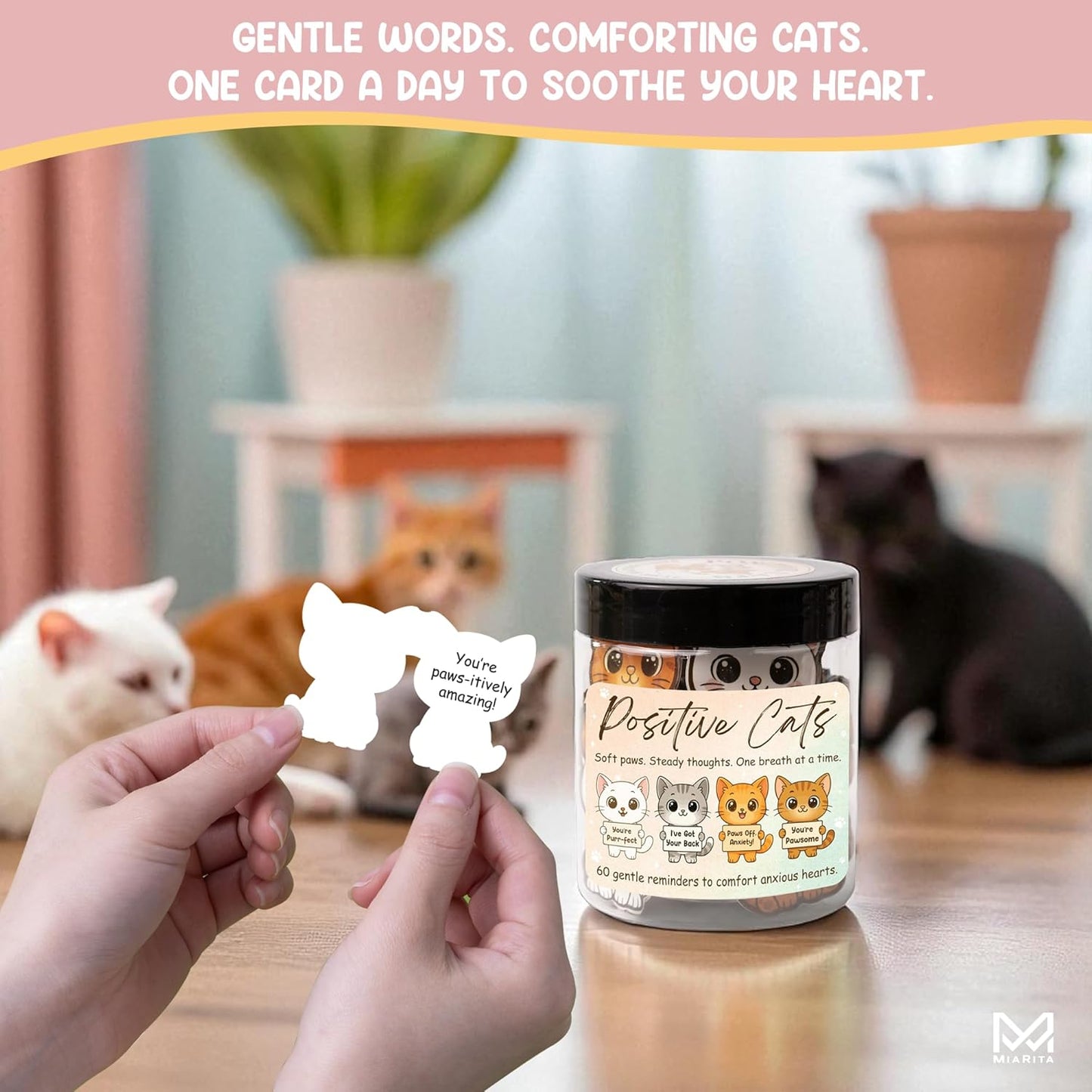 Positive Cats Jar – 60 Affirmation Cards for Anxiety & Self Care, Cat Gifts for Women, Teens & Men, Mental Health & Stress Relief Support Gifts, Cat Mom Gift