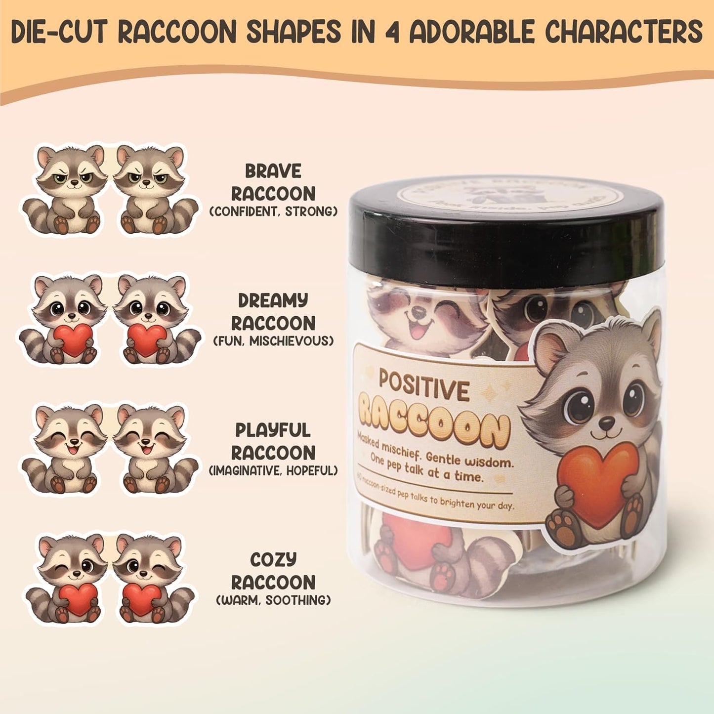 Positive Raccoon Jar – 60 Positive Affirmation Cards for Women, Mindfulness Cards, Stress Relief & Self Care Gifts for Women, Teen Girl, Birthday Gift for Her, Friendship Gift, Raccoon Gifts
