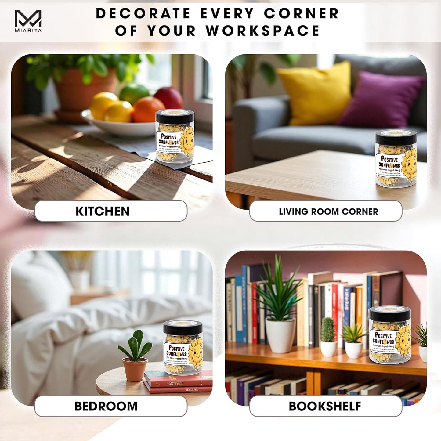 Positive Sunflower Jar, 60 Affirmation Cards for Women, Spiritual Gifts for Women, Wife, Mom, Friends, Sunflower Gift, Inspirational Gifts for Coworker, Boss, White Elephant Gift Ideas