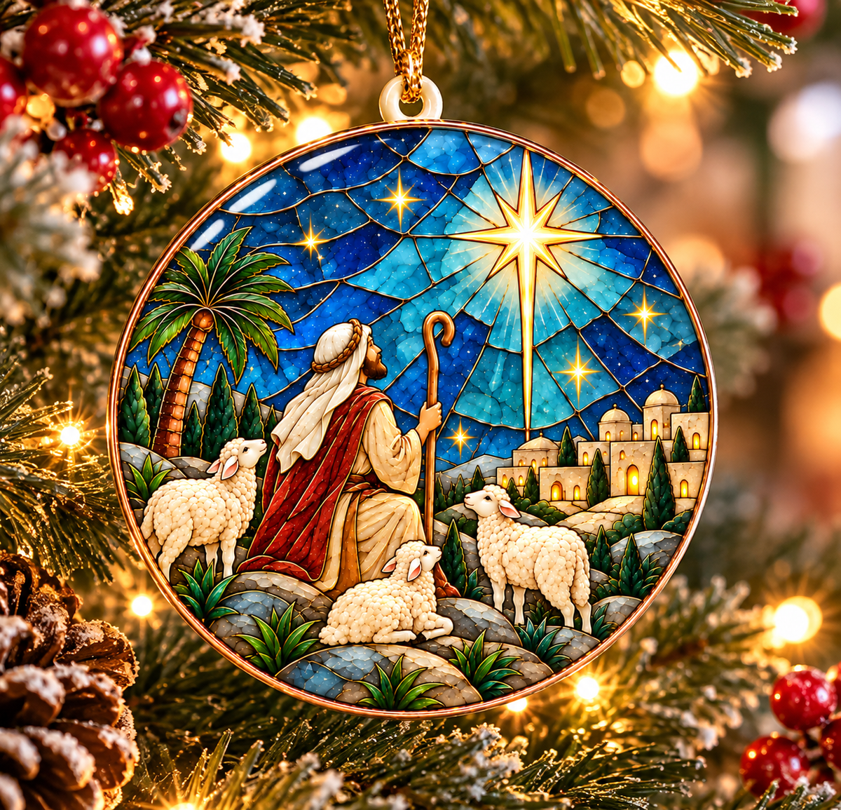 Shepherd & Sheep Bethlehem Christmas Ornament