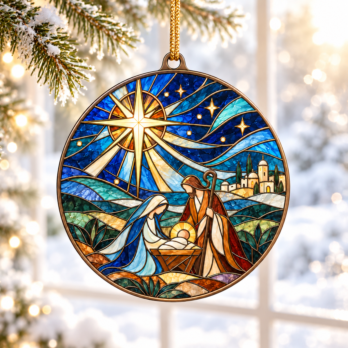 Stained Glass Nativity Scene Tree Ornament