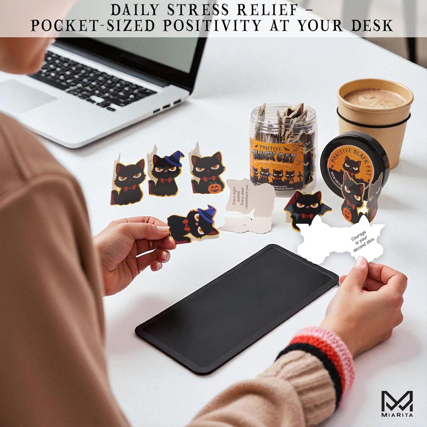 Positive Black Cat Jar, 60 Chibi Cat Affirmation Cards, for Women & Teens, Black Cat Lover Gifts, Inspirational Jar for Daily Positivity, Halloween Basket Stuffers