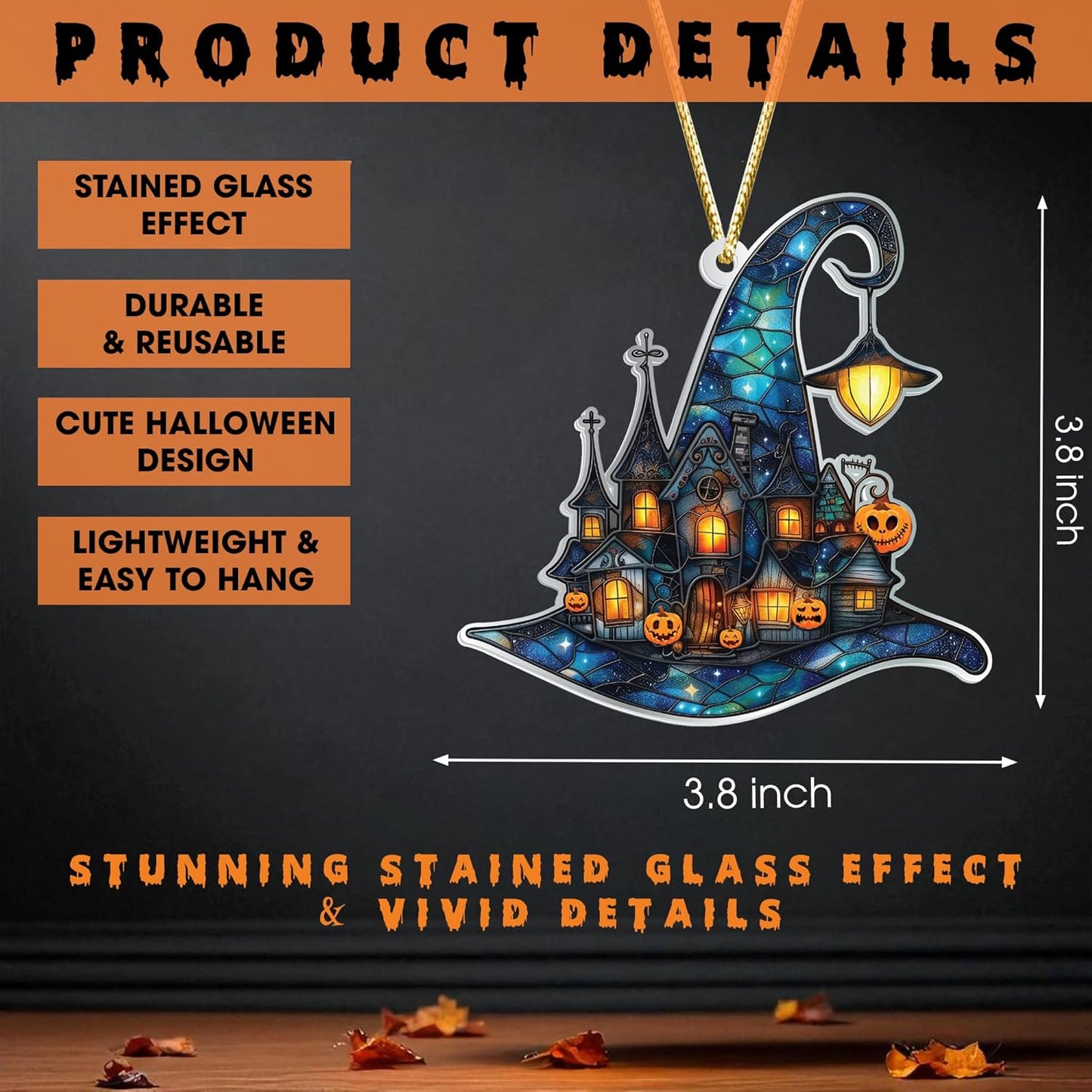 Witch Hats Ornament, Halloween Stained Glass Acrylic Ornaments, Halloween Party Supplies Indoor Outdoor Accessories, for Women, Basket Stuffers for Adults