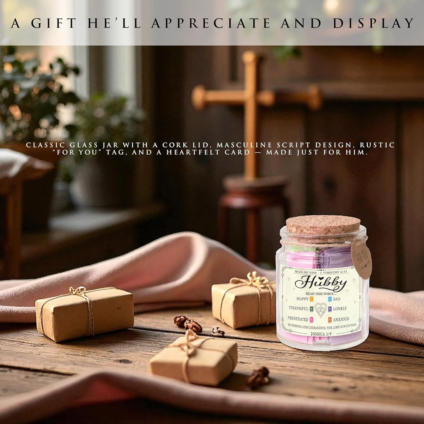 Bible Verse Jar for Husband – 92 Inspirational Scriptures by Emotion, Christian Gift from Wife to Hubby, Encouragement Jar for Men, Thoughtful Faith-Based Gift