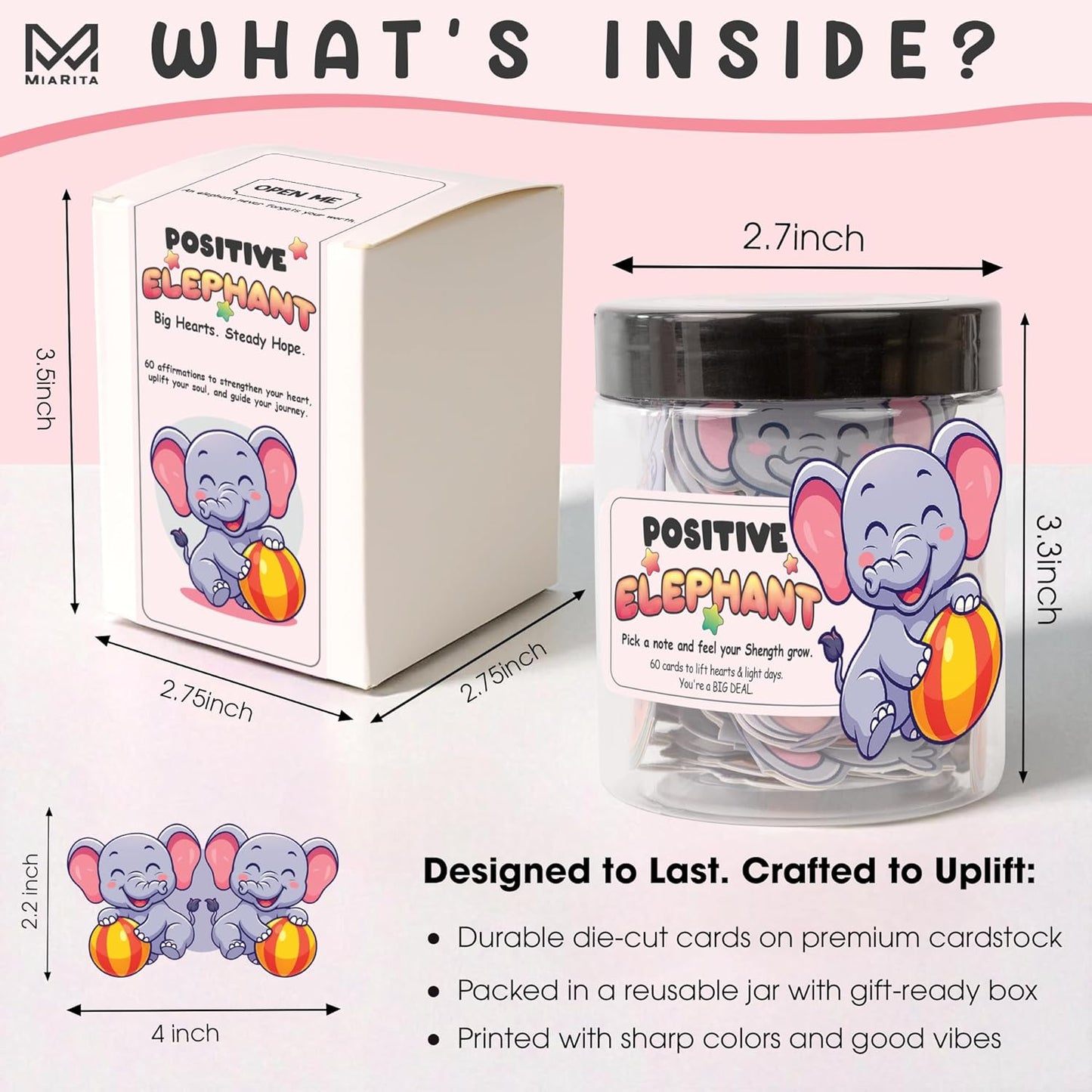 60 Positive Elephant Affirmation Cards- White Elephant Gifts for Women - Jar of Daily Affirmation Cards for Teen Girls Trendy Stuff, Best Friend Birthday Gifts for Women Unique, Long Distance Friendship Gift for Christmas, Easter