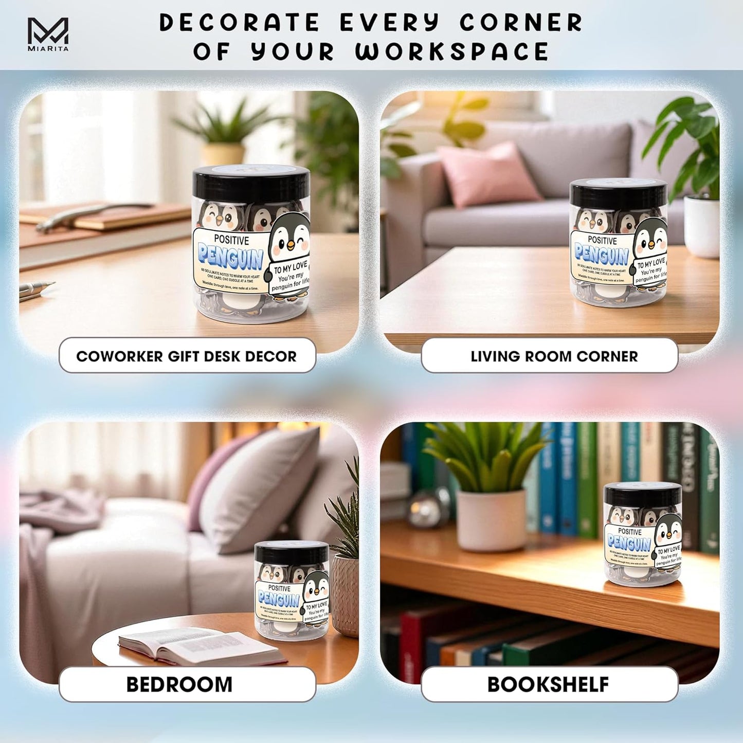 Positive Penguin Love Jar, 60 Cute Affirmation Cards, Relationship Gift for Girlfriend, Boyfriend, Husband, or Wife, Penguin Couple Jar, for Women, Her, Him