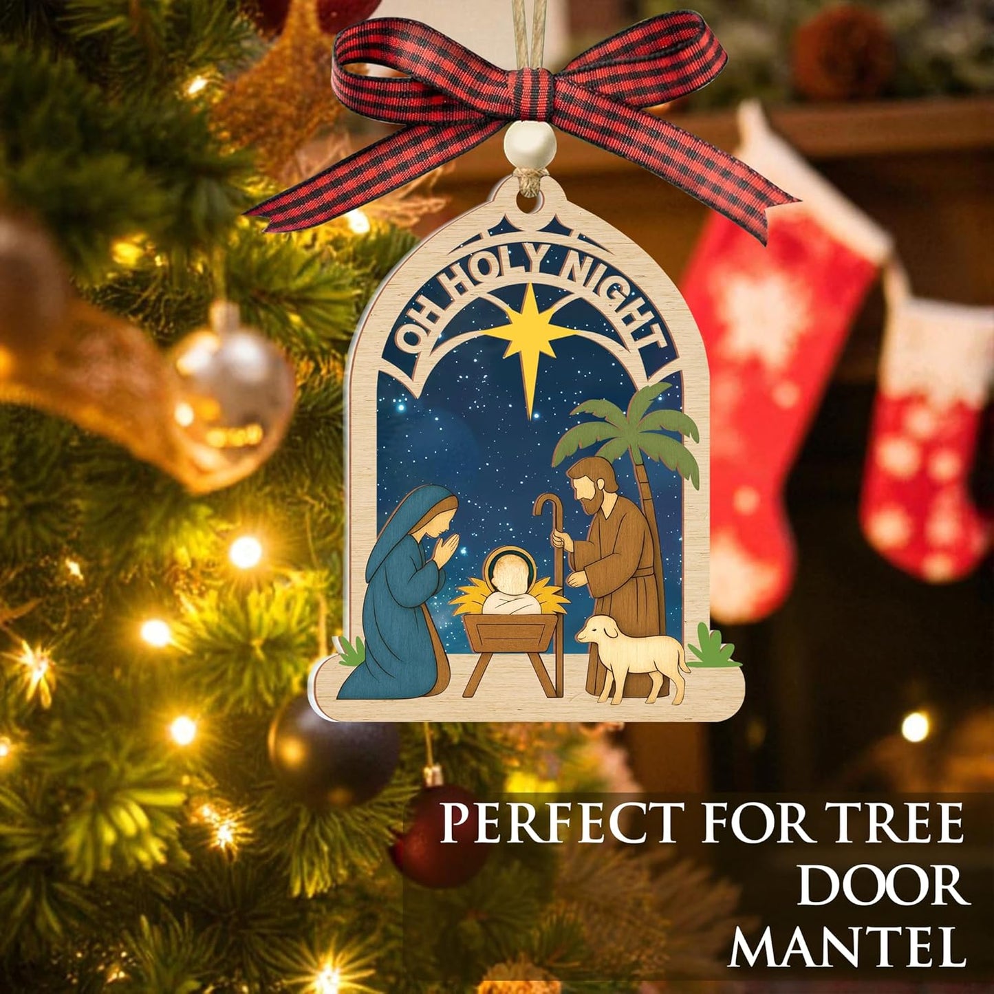 Nativity Christmas Ornament – Religious Holy Family Ornament with Bethlehem Star, Christian Christmas Tree Decoration, 3 Layered Style Ornament Gift for Christian Families