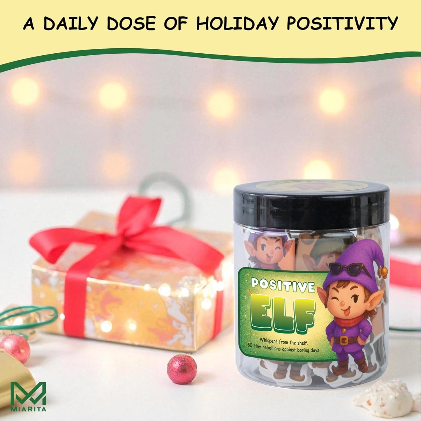 Positive Elf Jar – 60 Funny Emotional Support Elf, Christmas Gifts for Teens, Women, Men, Coworkers, Teachers, Sisters, Friends – Christmas Stocking Stuffer for Teens, Women, Men