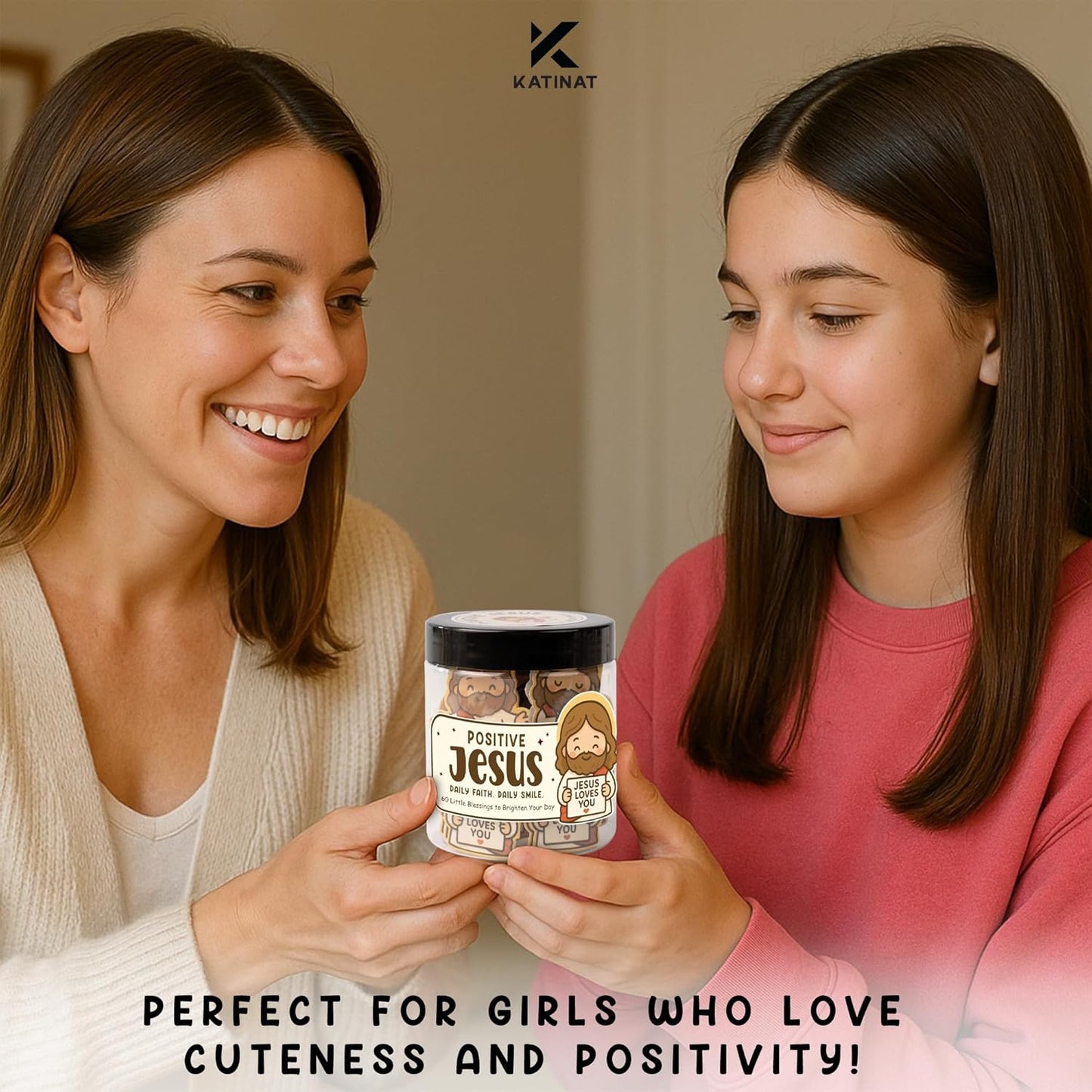 Emotional Support Jesus Jar – 60 Double-Sided Cards, Daily Encouragement & Scripture, Mini Jesus Blessings, Faith-Based Christian Gift for Kids & Women, Christmas Gift for Teen Girls