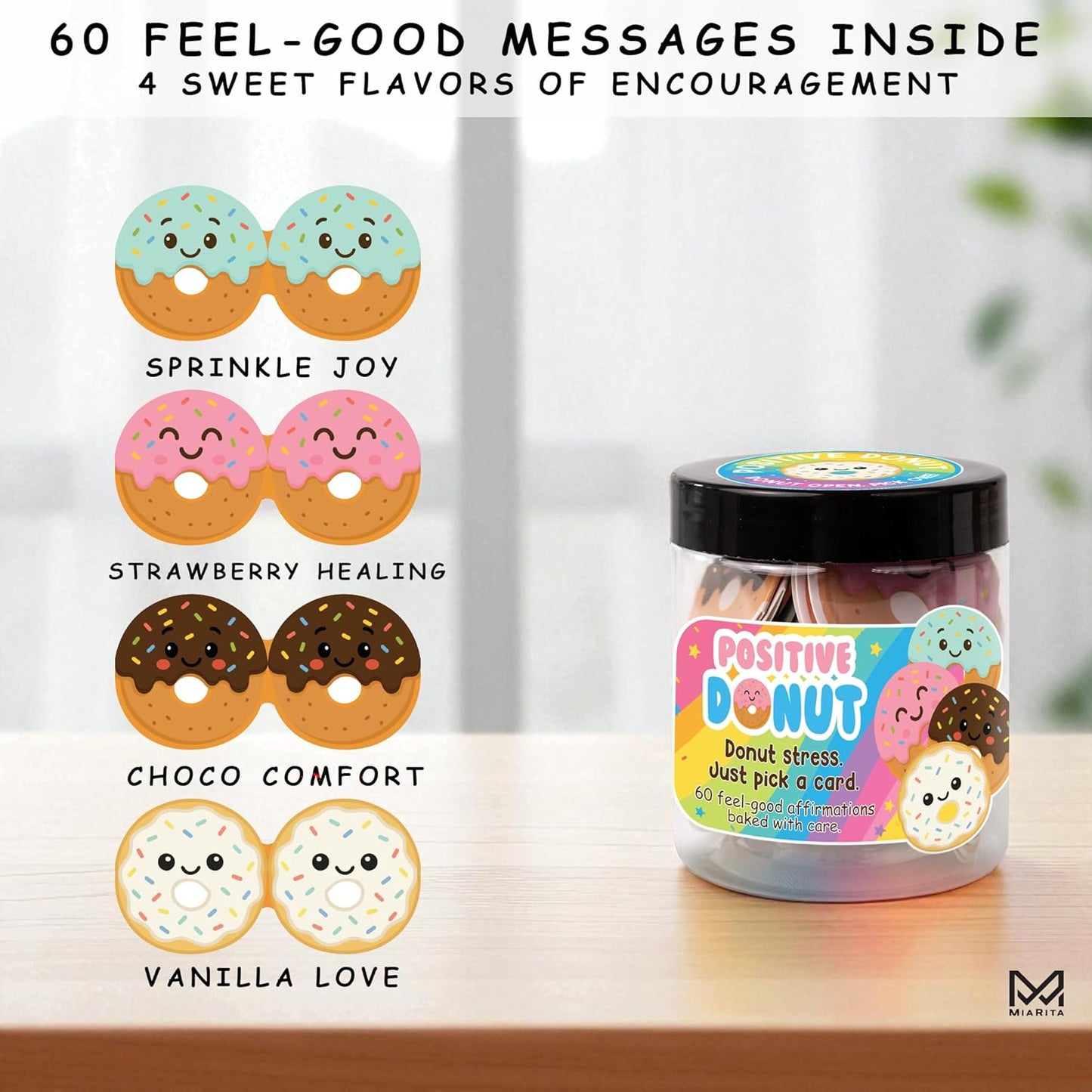Positive Donuts Jar, Emotional Inspirational Support 60 Affirmation Cards, Cheer up Cute Donut Gifts for Teen Girls, Daughter, Firends, Teen Girl Gifts Trendy Stuff