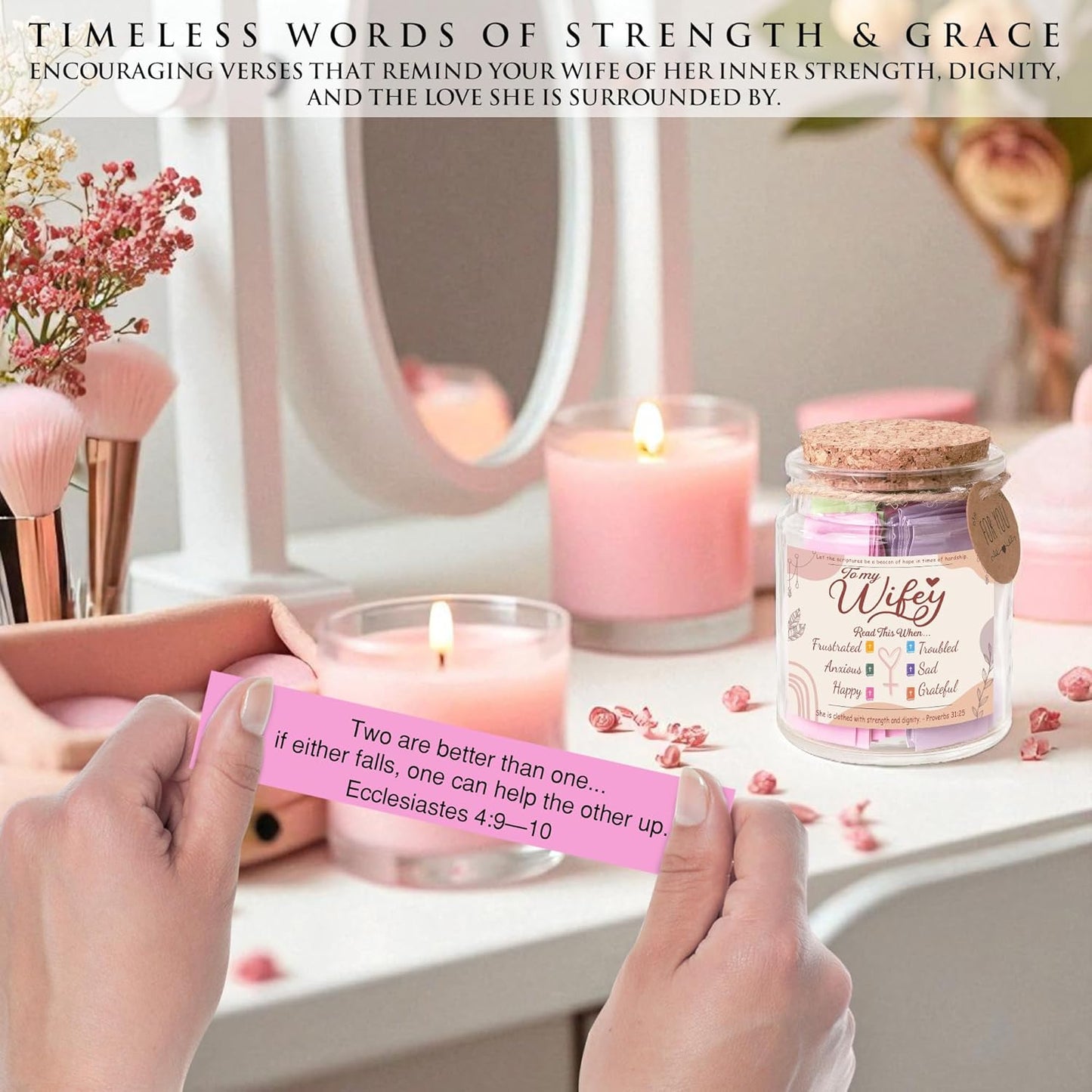 Bible Verse Jar for Wife – 92 Inspirational Scriptures by Emotion, Christian Gift from Husband to Wifey, Encouragement Jar for Women, Romantic & Faith-Based Gift