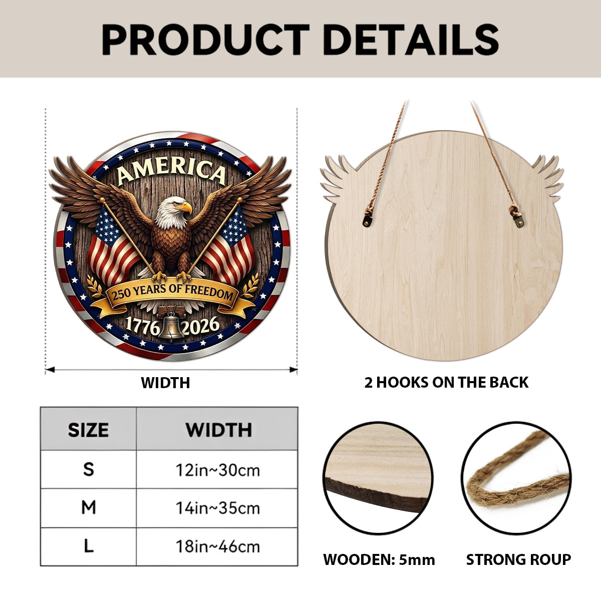 Freedom American Eagle - Wooden Door Sign