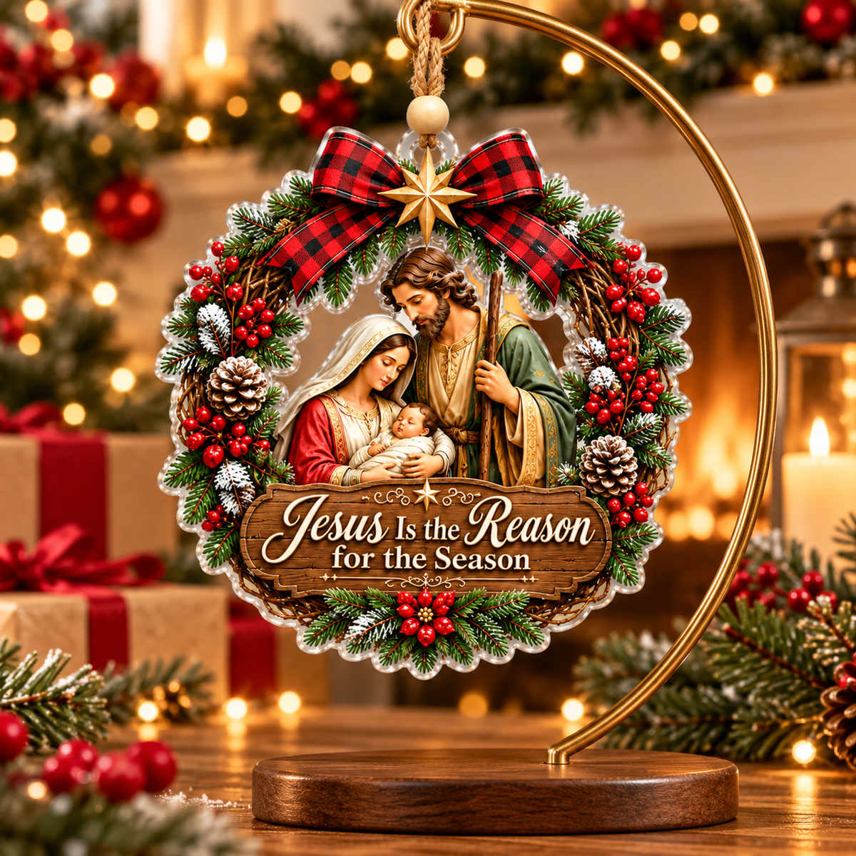 Jesus Is the Reason for the Season Nativity Christmas Wreath Ornament
