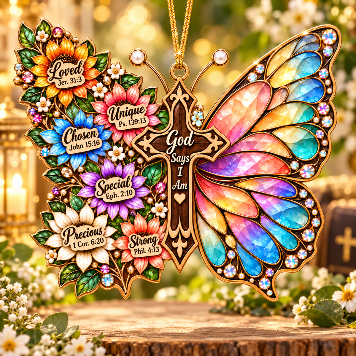 God Says I Am Butterfly Cross Ornament