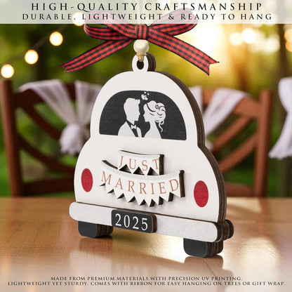 First Christmas Married Ornament 2025, 3D Wooden Double Side Just Married Ornaments, Wedding Gifts for Couples 2025,1St Xmars as Mr and Mrs Ornaments, Bride Broom Gift, for Newlywed