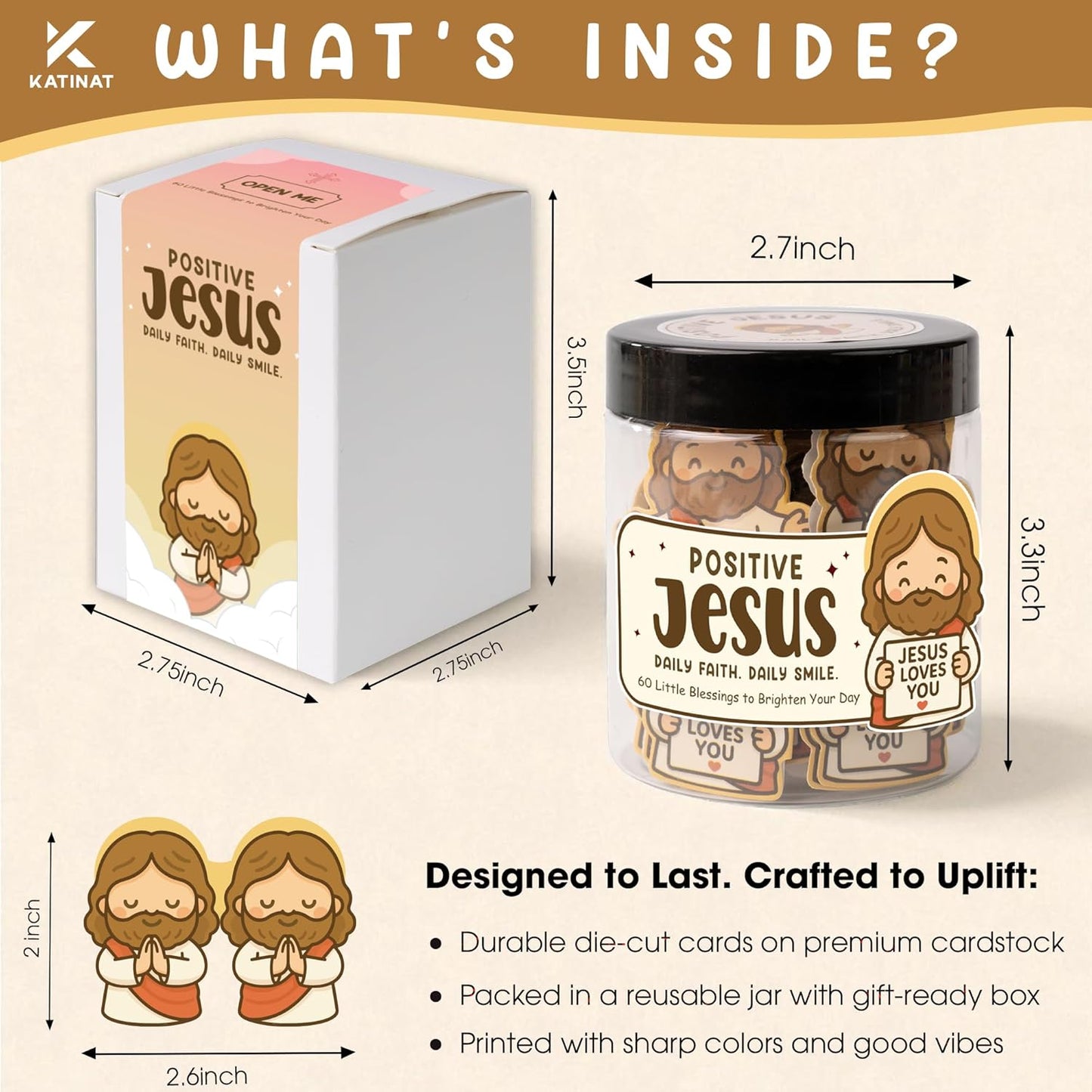 Emotional Support Jesus Jar – 60 Double-Sided Cards, Daily Encouragement & Scripture, Mini Jesus Blessings, Faith-Based Christian Gift for Kids & Women, Christmas Gift for Teen Girls