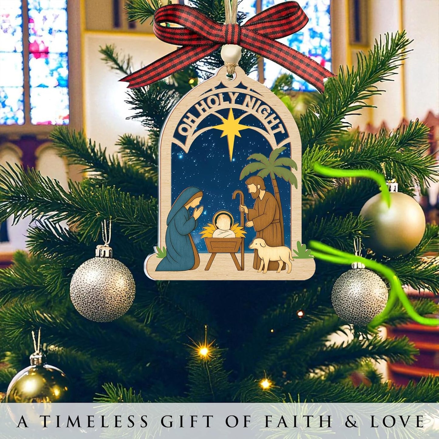 Nativity Christmas Ornament – Religious Holy Family Ornament with Bethlehem Star, Christian Christmas Tree Decoration, 3 Layered Style Ornament Gift for Christian Families