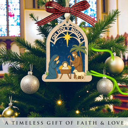Nativity Christmas Ornament – Religious Holy Family Ornament with Bethlehem Star, Christian Christmas Tree Decoration, 3 Layered Style Ornament Gift for Christian Families