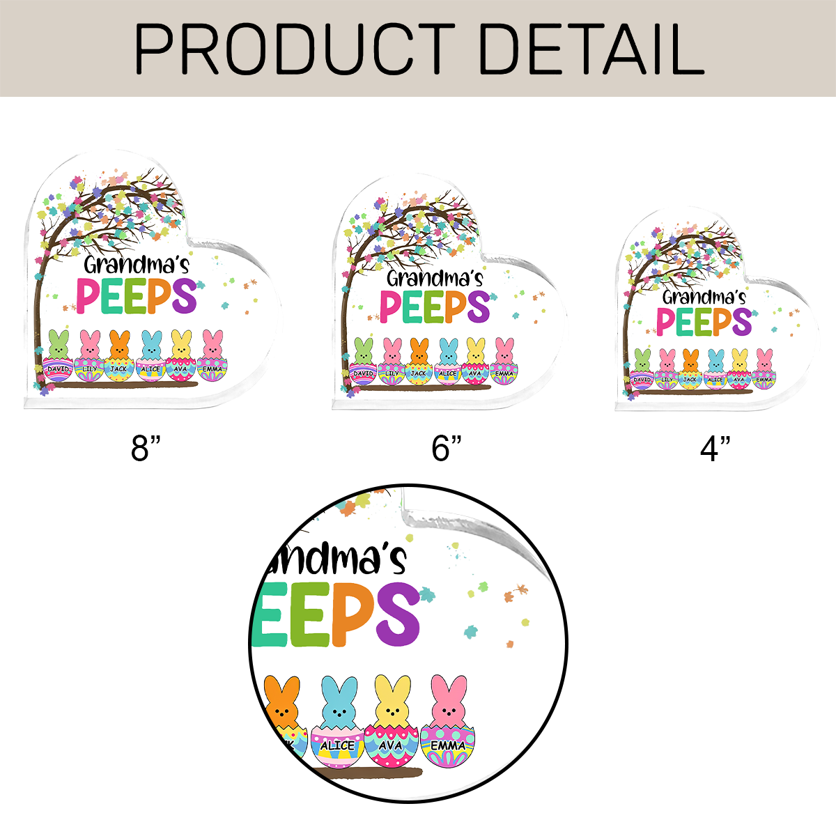 Grandma Peep Easter - Personalized Heart Shape Acrylic Plaque