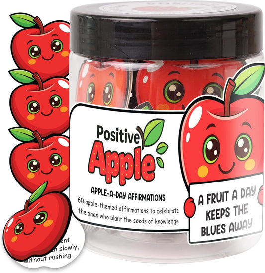60 Positive Apple Daily Affirmation Cards Jar– Teacher Back to School Gifts - Apple for Teacher Gift - Teachers Gifts for Women -Teachers Day Graduation End of the Year Thank You Gift for Women