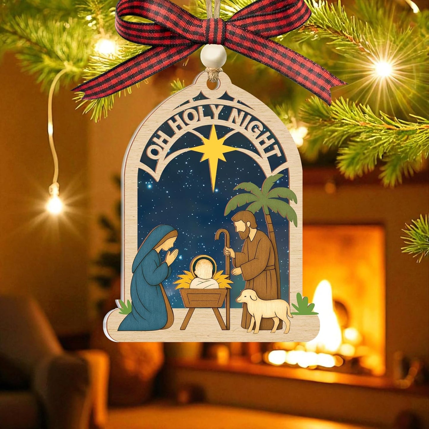 Nativity Christmas Ornament – Religious Holy Family Ornament with Bethlehem Star, Christian Christmas Tree Decoration, 3 Layered Style Ornament Gift for Christian Families