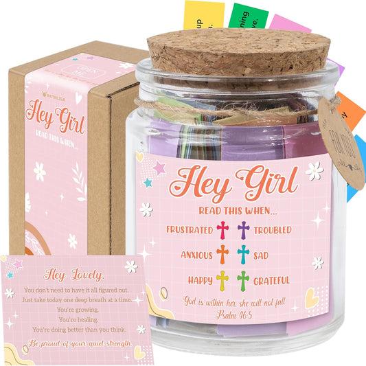 Hey Girl Bible Verse Jar – 92 Encouraging Scriptures for Teen Girls, Trendy Stuff & Gifts for Teen Girl, Back to School Essentials, Birthday Gifts & Christian Inspirational Jar for Teens