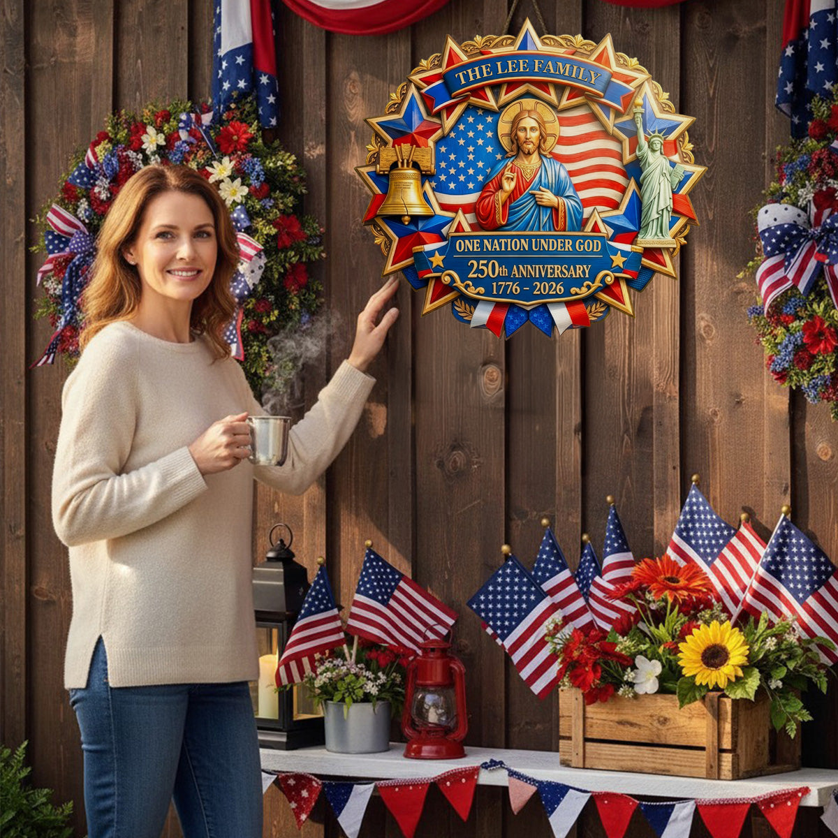 God Bless America - Personalized Door Sign