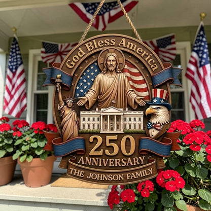 God Bless America - Personalized Door Sign