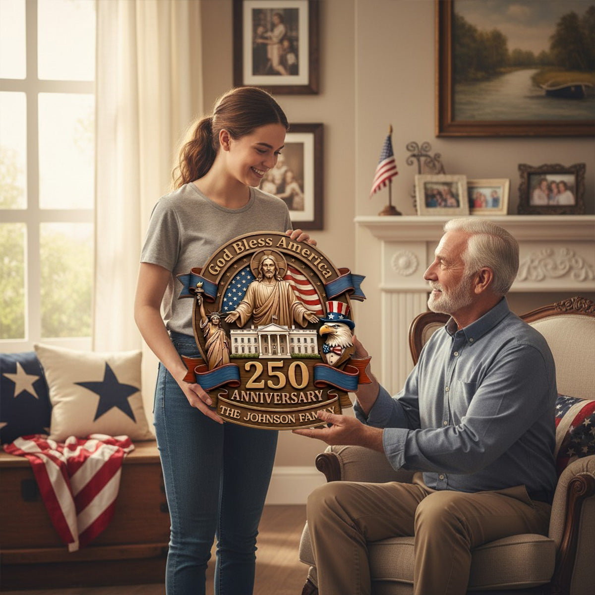 God Bless America - Personalized Door Sign
