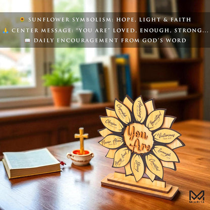 God Says You Are 2-Layer Wood Plaque, Christian Gifts for Women Birthday, Religious Desk Decor, Sunflower Gifts for Women, Faith-Based Inspirational Gift for Friends, Mom, Sister, Girl, Female Coworker, Christian, Sunflower Decor