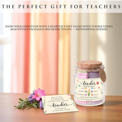 Bible Verse Jar for Teacher – 92 Color-Coded Scriptures, Christian Teacher Gift for Women, Encouraging Back to School Teacher Gifts, Inspirational Teacher Appreciation Present