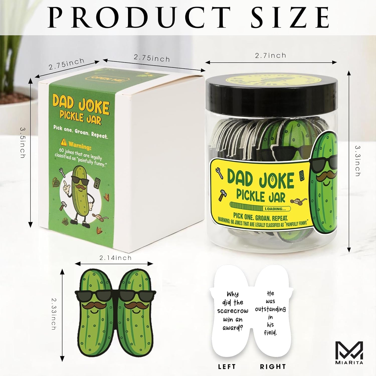 Dad Joke Jar, 60 Funny Dad Jokes in a Pickle Jar Gift for Dad, Gag Gifts for Men, Hilarious from Kids, Teens or Wife, Birthday for Him