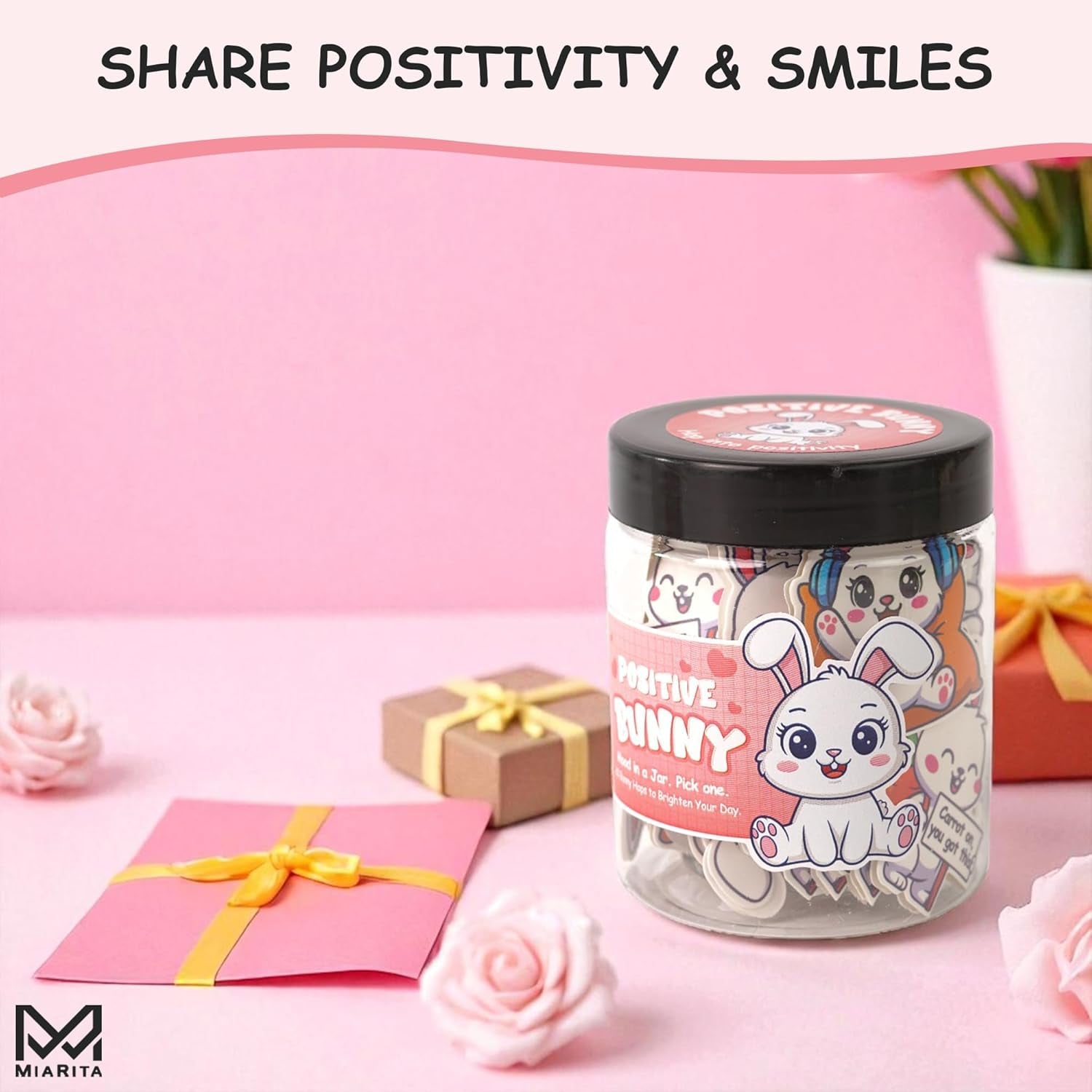 60 Positive Bunny Cards Jar, Emotional Support Bunny Gifts for Women - Daily Affirmation Cards for Women, Positive Affirmations Teen Girl Gifts Trendy Stuff, Gift for Coworkers