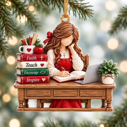 Faith-Filled Teacher Christmas Ornament – Christian Teacher Desk Keepsake Gift