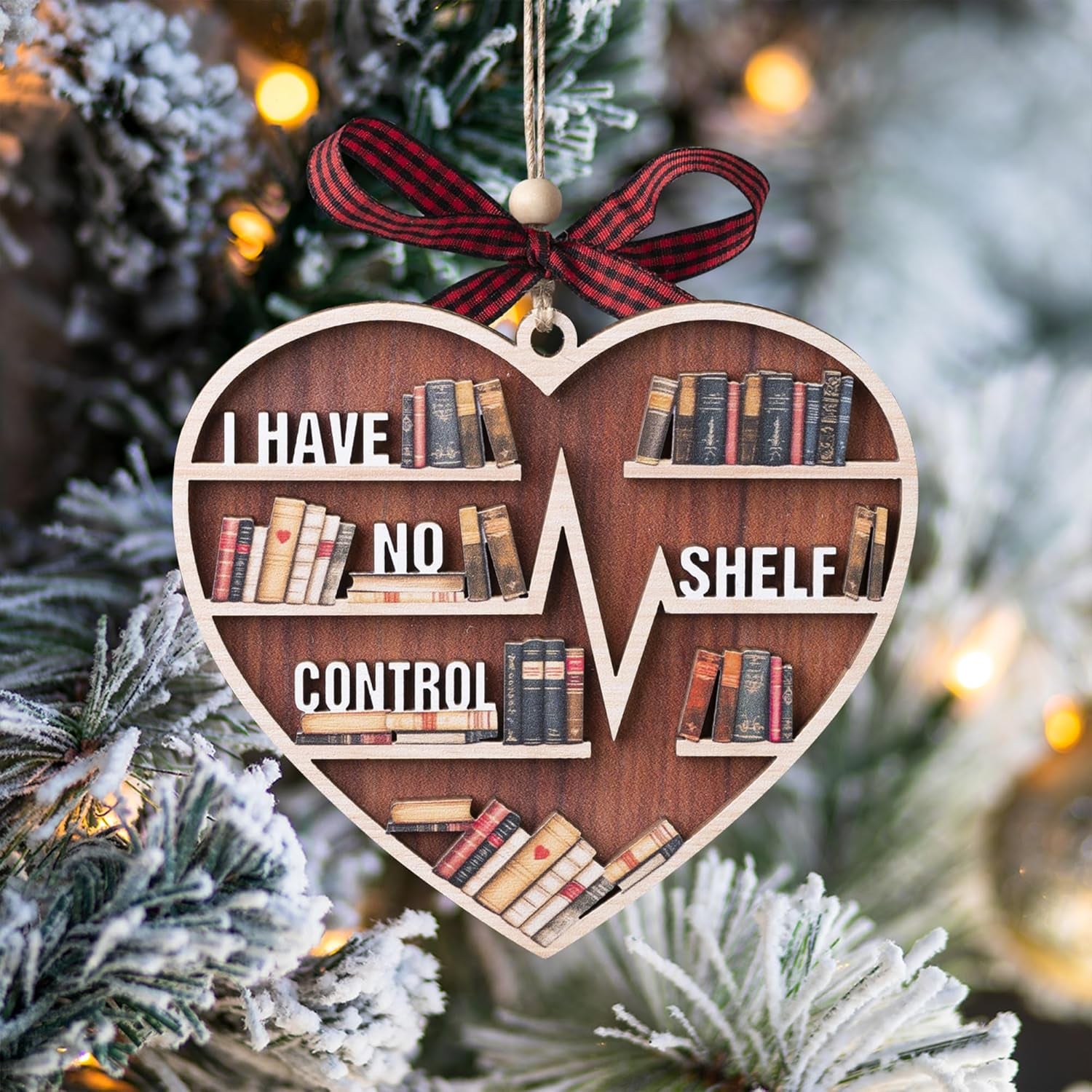 Book Ornament, 3D Wooden Book Ornaments for Christmas Tree, Book Lovers Gifts for Women, Bookish Gifts for Librarian, Reader, Reading Accessories, I Have No Shelf Control