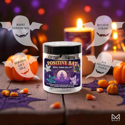 Positive Bat Jar, 60 Bat-Shaped Affirmation Cards, Cute Spooky Self Care, for Women & Teens, Halloween Basket Stuffers for Adults, Boo Basket Stuffers for Women