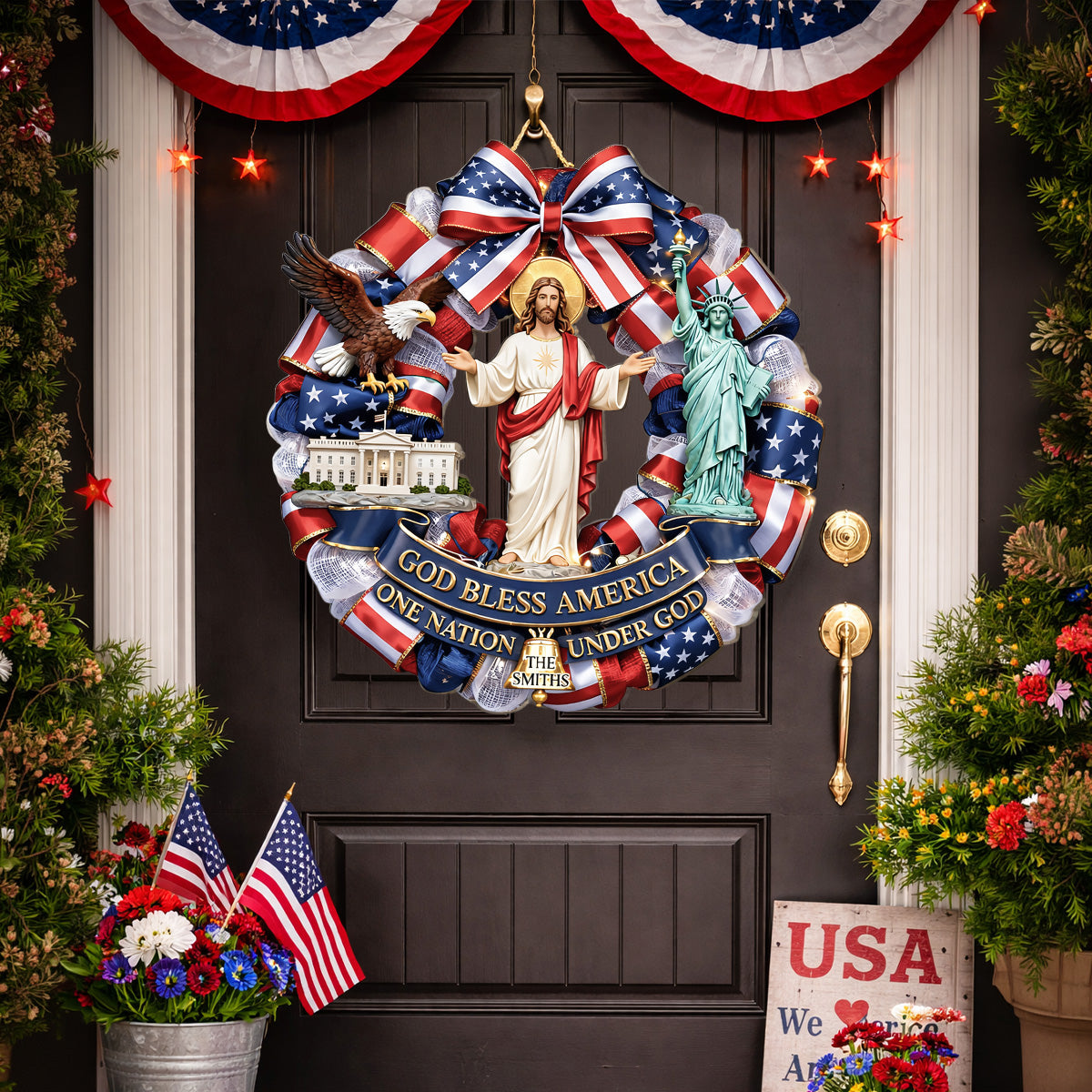 God Bless America - Personalized Door Sign