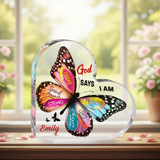 God Says I Am - Personalized Heart Shape Acrylic Plaque