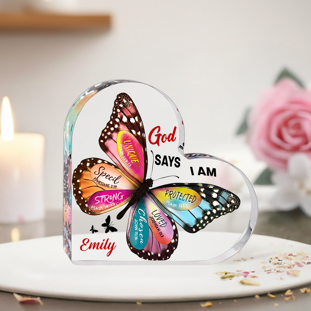 God Says I Am - Personalized Heart Shape Acrylic Plaque